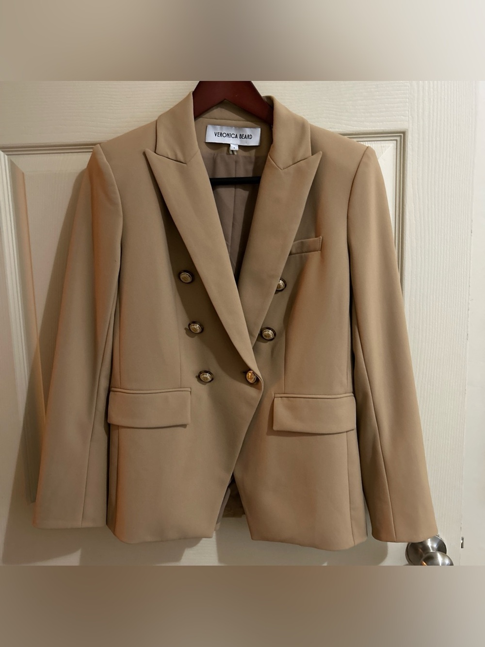 Veronica Beard Blazer Sz 4 Miller Dickey Jacket Camel Khaki Gold Crest Buttons
